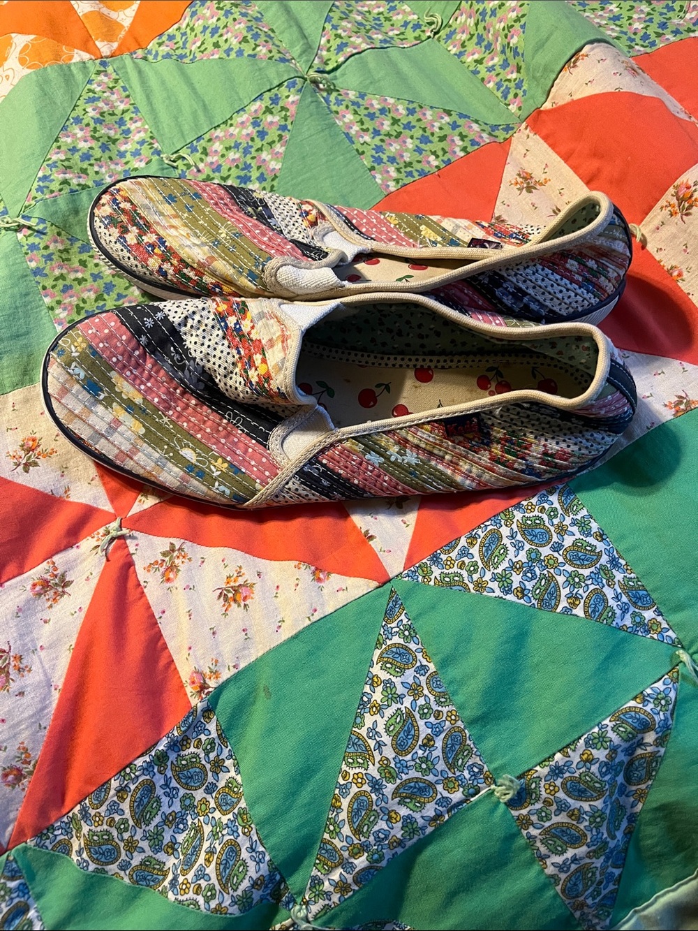 Keds Multicolor Quilted Slip-On Shoes - Pink, Blue, Green, White, Tan